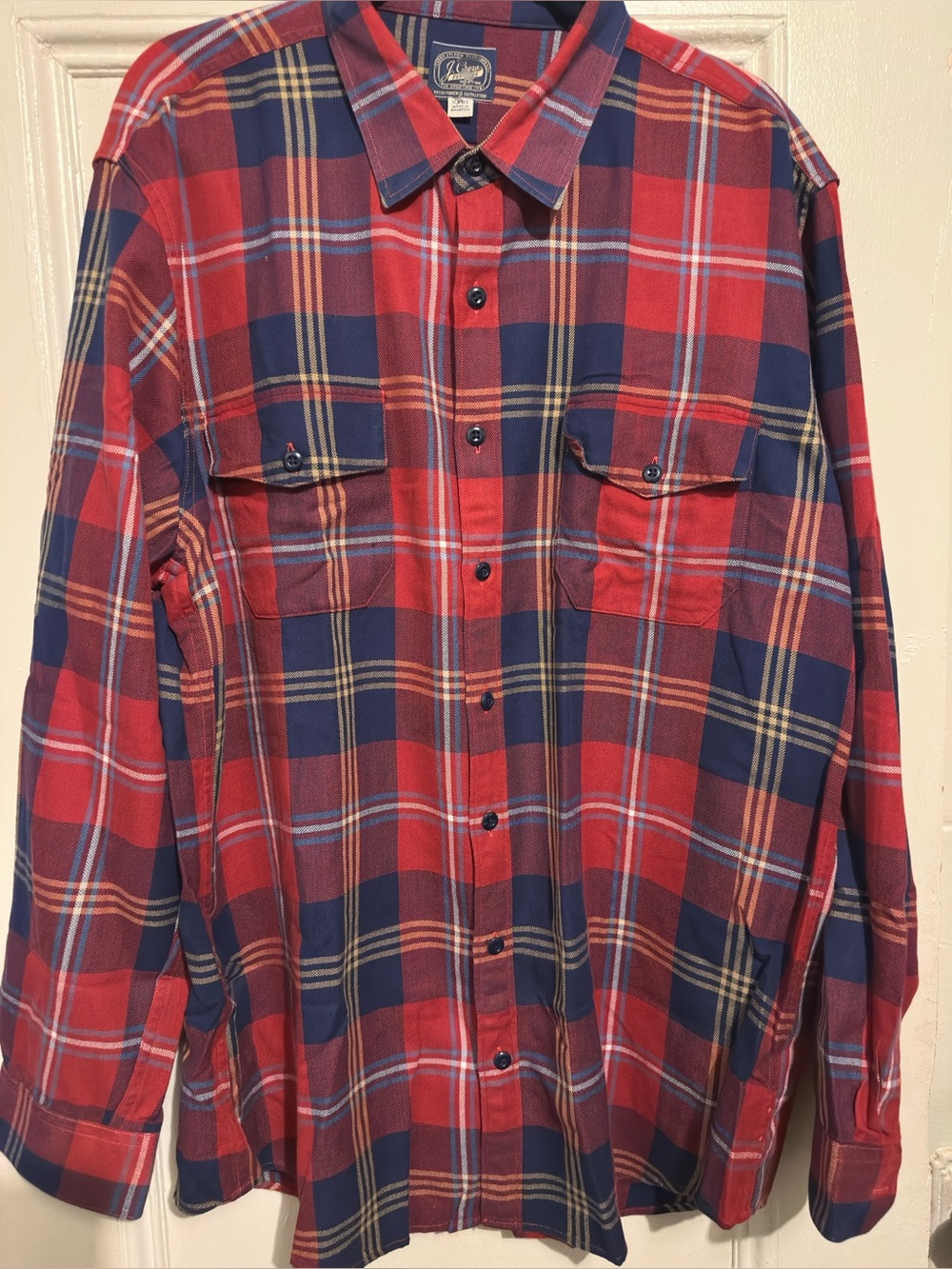 J. Crew Red and Navy Plaid Button-Down Shirt.  Size XXLT.